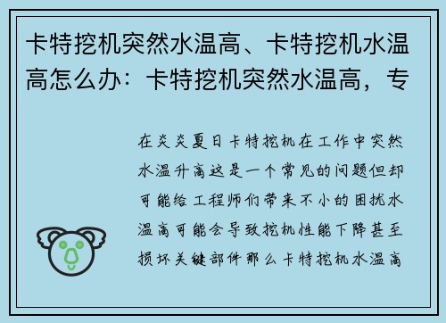 卡特挖机突然水温高、卡特挖机水温高怎么办：卡特挖机突然水温高，专家揭秘原因